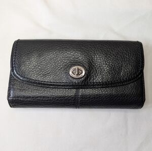 Coach Black Pebbled Leather Turn Lock Wallet